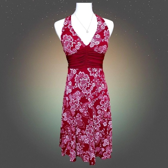 B Darlin Dresses & Skirts - Vintage B Darlin Juniors 5/6 Halter Dress‎ Red White Floral Empire Waist